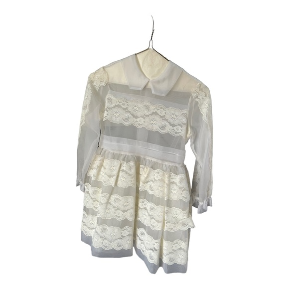 VTG First Holy Communion Dress Cream Lace 3 Piece 80s 90s Dress Slip Scarf READ - Picture 2 of 16